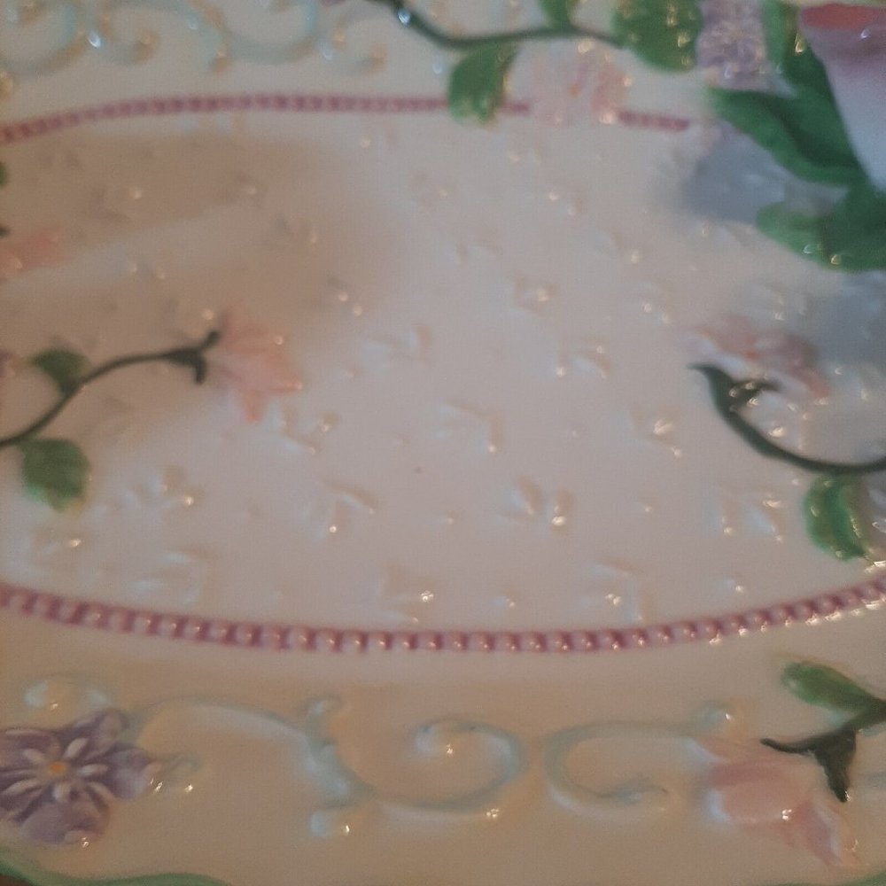 Vintage Avon Easter Spring Serving Platter Pottery Dish Duck Flowers Handle 2001 - Picture 12 of 13